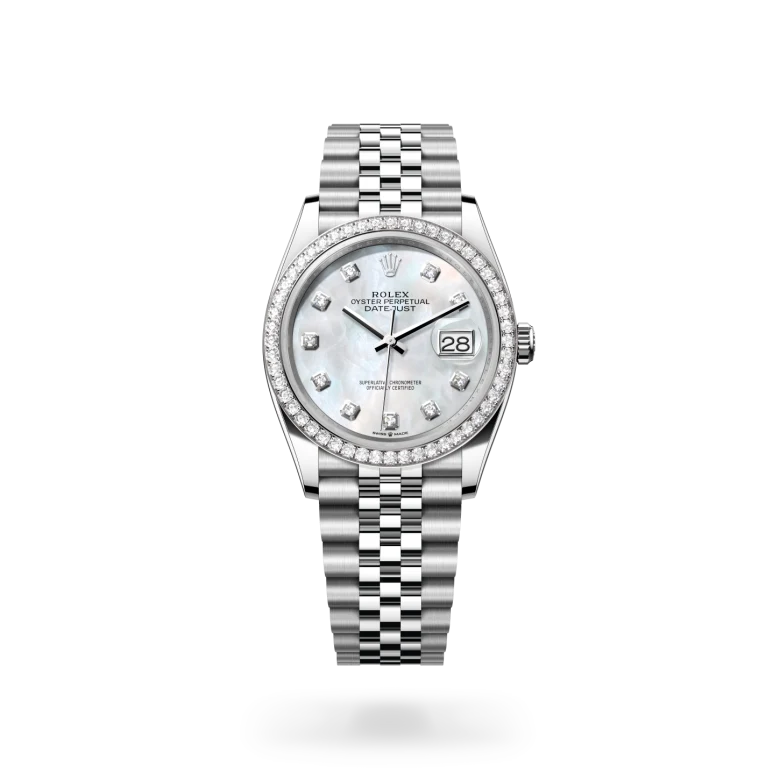 Datejust Oyster, 36 mm, acero Oystersteel, oro blanco y diamantes
